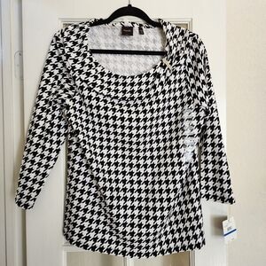 NWT Rafaella Women's Houndstooth 3/4 Sleeve Retro Blouse Office Business XL